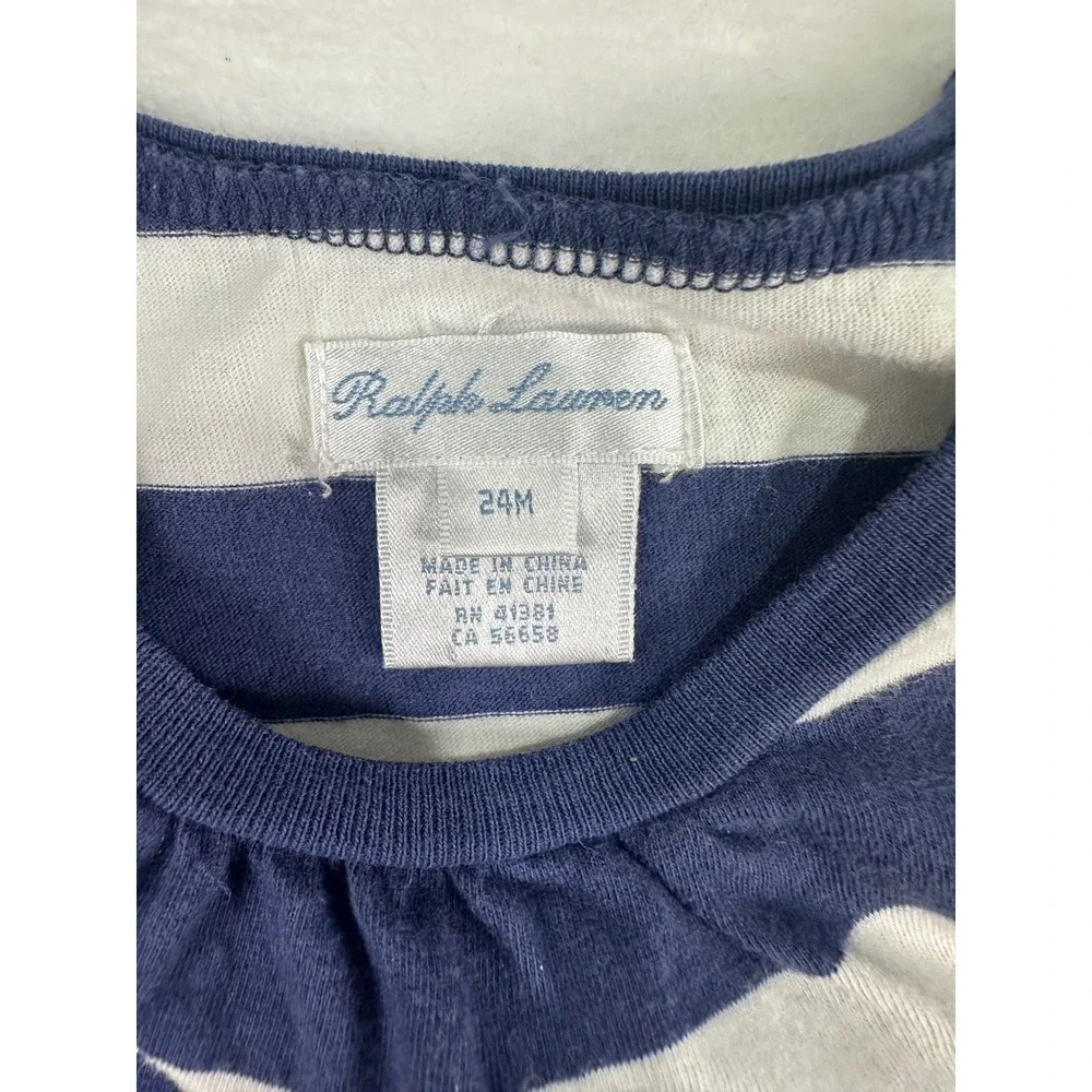 Ralph Lauren Striped Ruffle Hem Top 24M Navy White Tennis Logo Toddler Girls